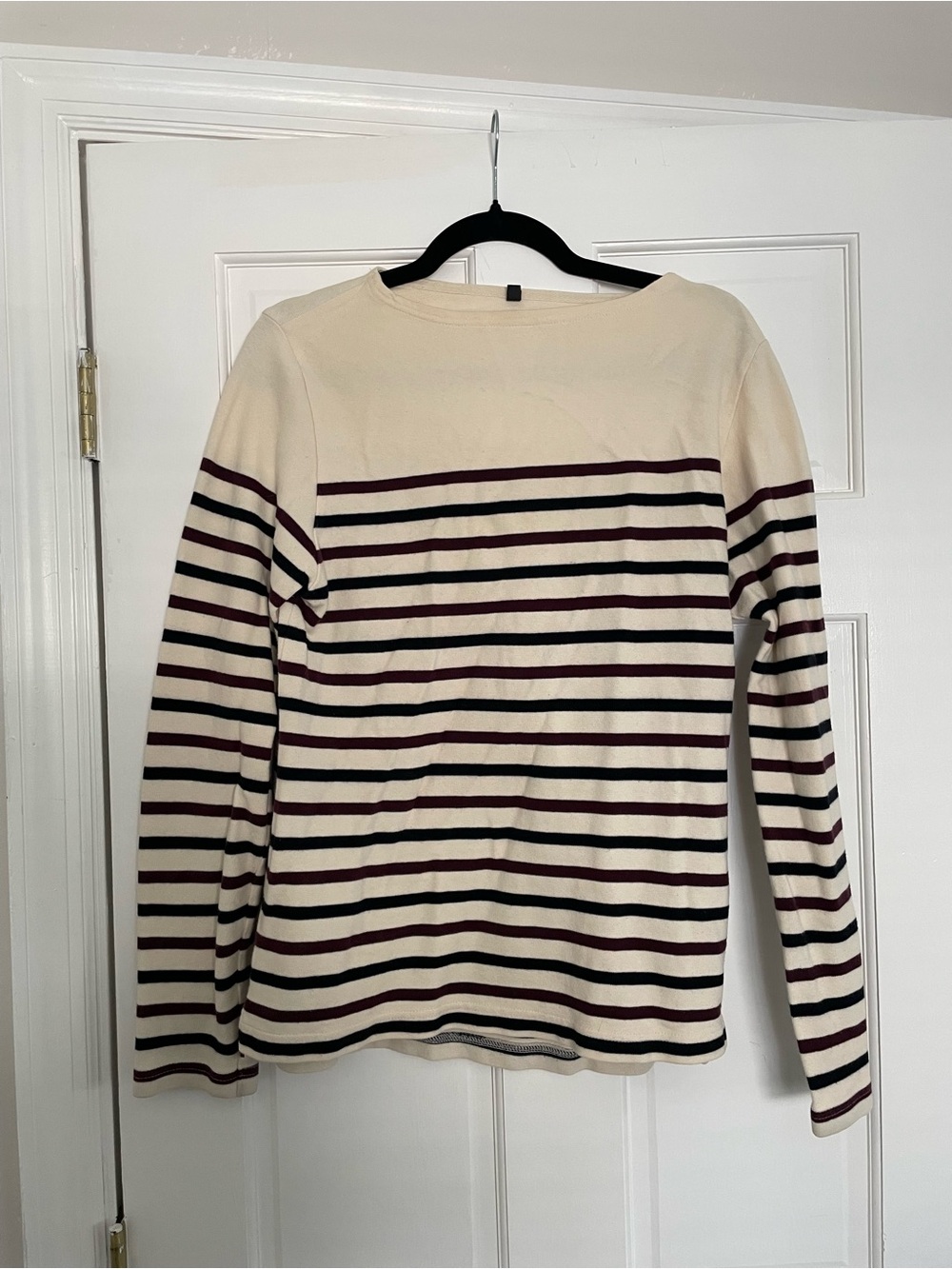 Striped Long-Sleeve Crewneck Shirt - Cream & Burgundy